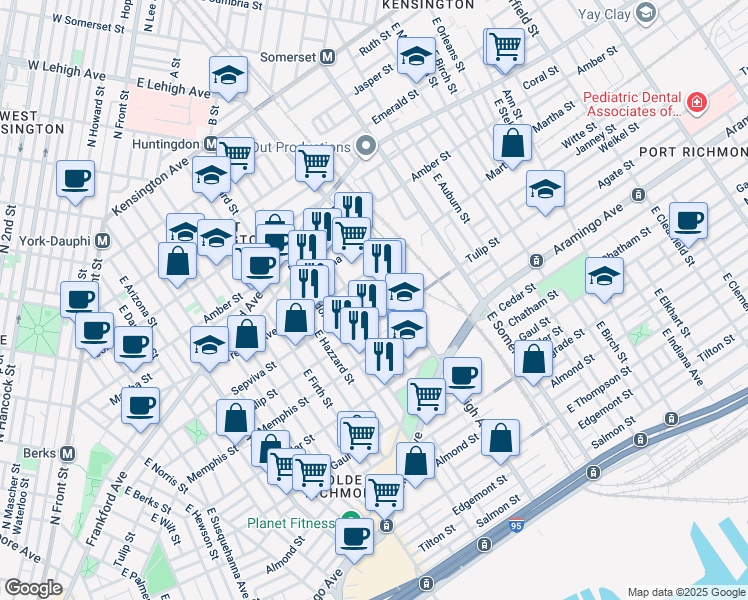 map of restaurants, bars, coffee shops, grocery stores, and more near 2663 Sepviva Street in Philadelphia