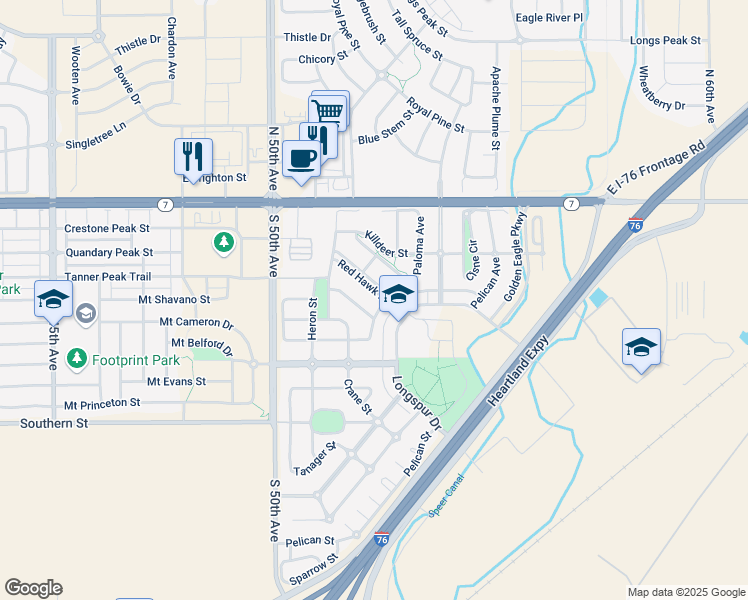 map of restaurants, bars, coffee shops, grocery stores, and more near 5276 Red Hawk Parkway in Brighton