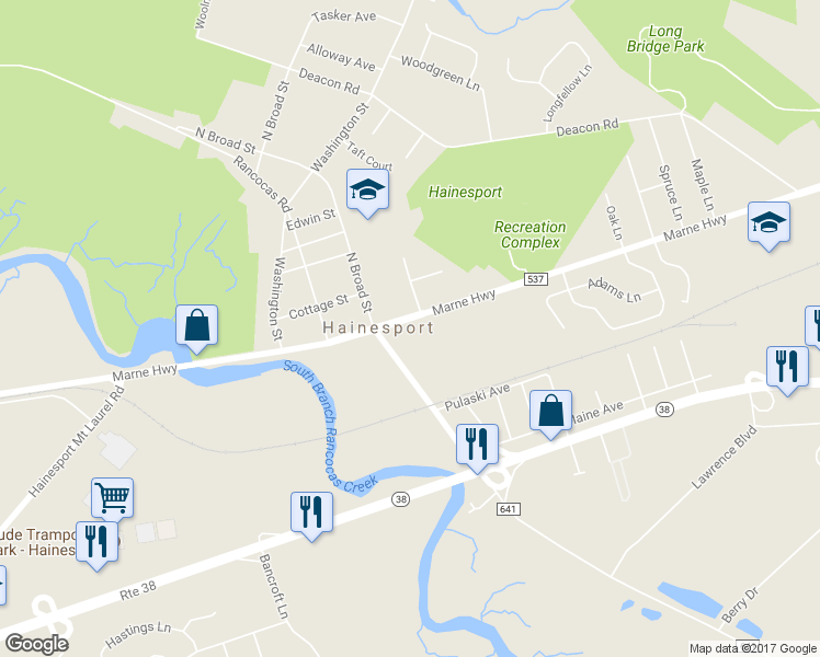 map of restaurants, bars, coffee shops, grocery stores, and more near 1508 Marne Highway in Hainesport