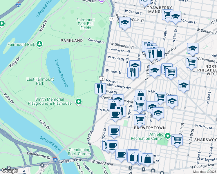 map of restaurants, bars, coffee shops, grocery stores, and more near in Philadelphia