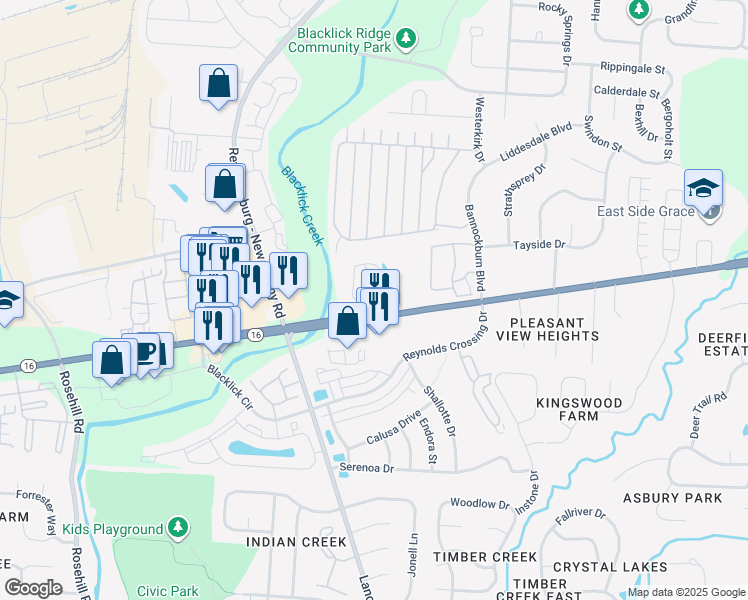 map of restaurants, bars, coffee shops, grocery stores, and more near 26 Haleigh Woods Drive in Columbus