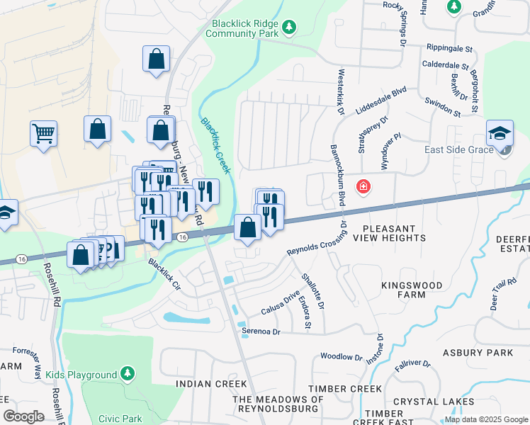 map of restaurants, bars, coffee shops, grocery stores, and more near 26 Haleigh Woods Drive in Columbus