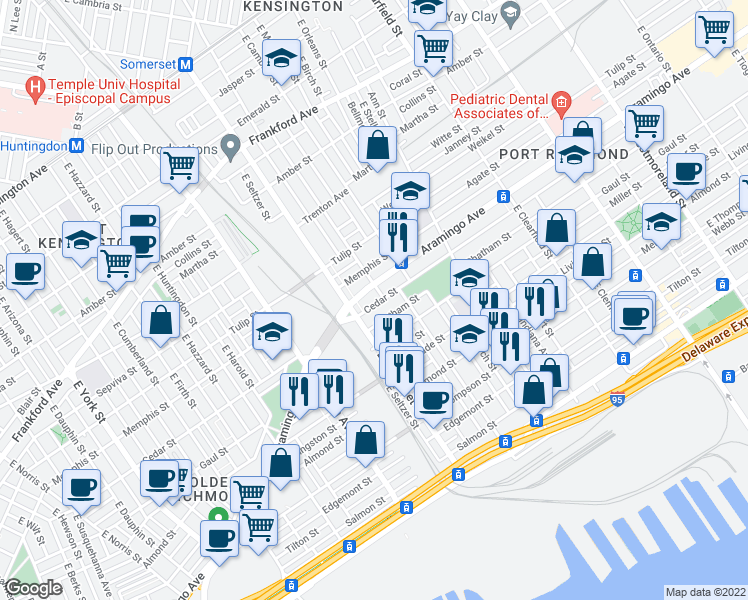 map of restaurants, bars, coffee shops, grocery stores, and more near 2826 Cedar Street in Philadelphia
