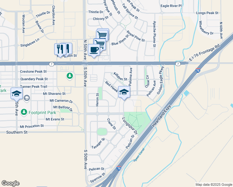 map of restaurants, bars, coffee shops, grocery stores, and more near 5276 Red Hawk Parkway in Brighton