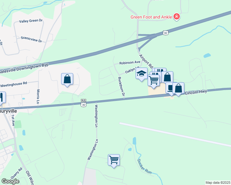 map of restaurants, bars, coffee shops, grocery stores, and more near 118 Larose Drive in Coatesville