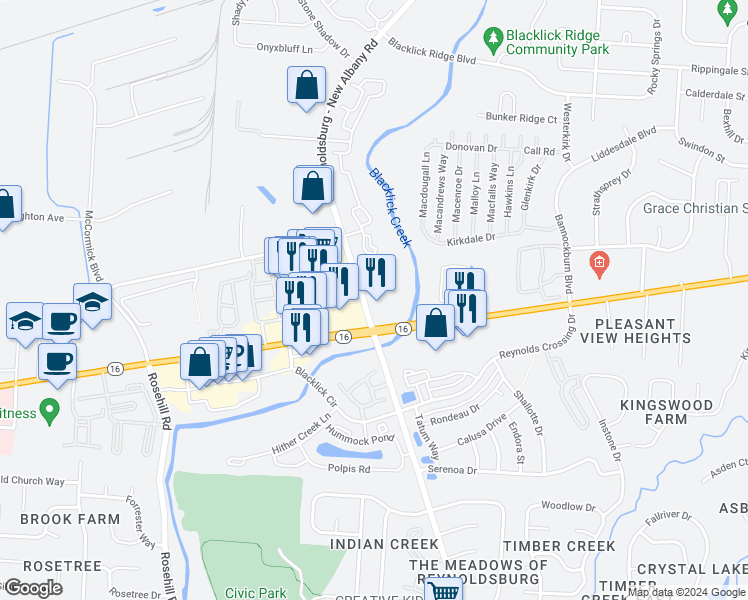 map of restaurants, bars, coffee shops, grocery stores, and more near 50 Reynoldsburg - New Albany Road in Blacklick