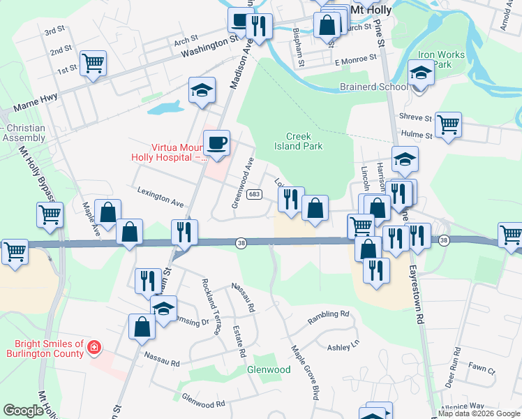 map of restaurants, bars, coffee shops, grocery stores, and more near 251 Spout Spring Avenue in Lumberton