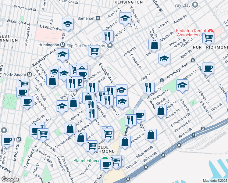 map of restaurants, bars, coffee shops, grocery stores, and more near 2669 Sepviva Street in Philadelphia