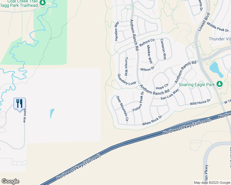 map of restaurants, bars, coffee shops, grocery stores, and more near 15649 Deer Mountain Circle in Broomfield