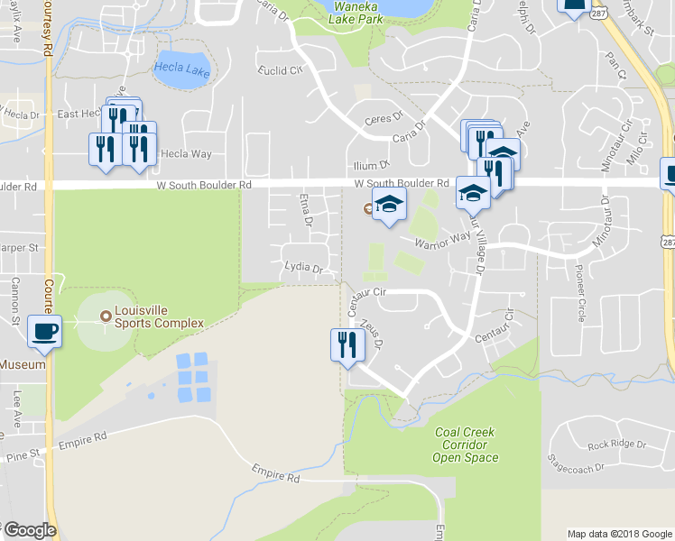 map of restaurants, bars, coffee shops, grocery stores, and more near 1711 Pindar Circle in Lafayette