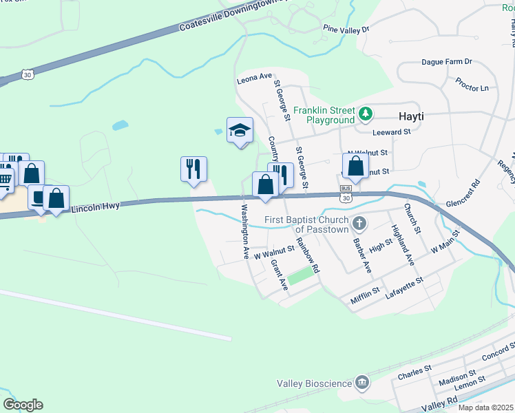 map of restaurants, bars, coffee shops, grocery stores, and more near 1108 West Lincoln Highway in Coatesville