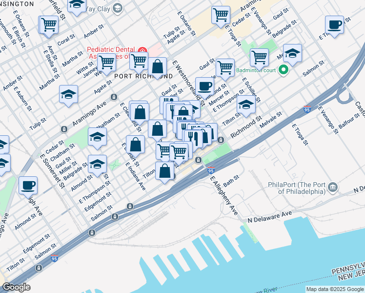 map of restaurants, bars, coffee shops, grocery stores, and more near 3185 Edgemont St in Philadelphia
