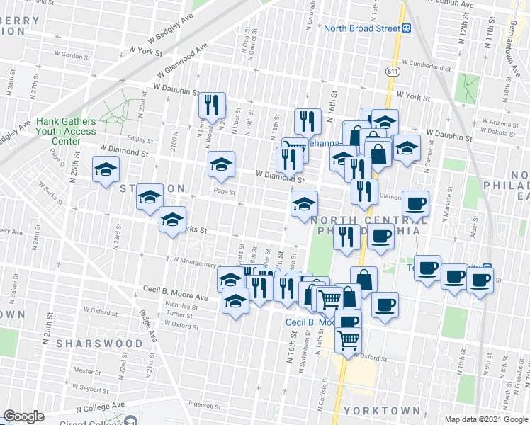 map of restaurants, bars, coffee shops, grocery stores, and more near in Philadelphia