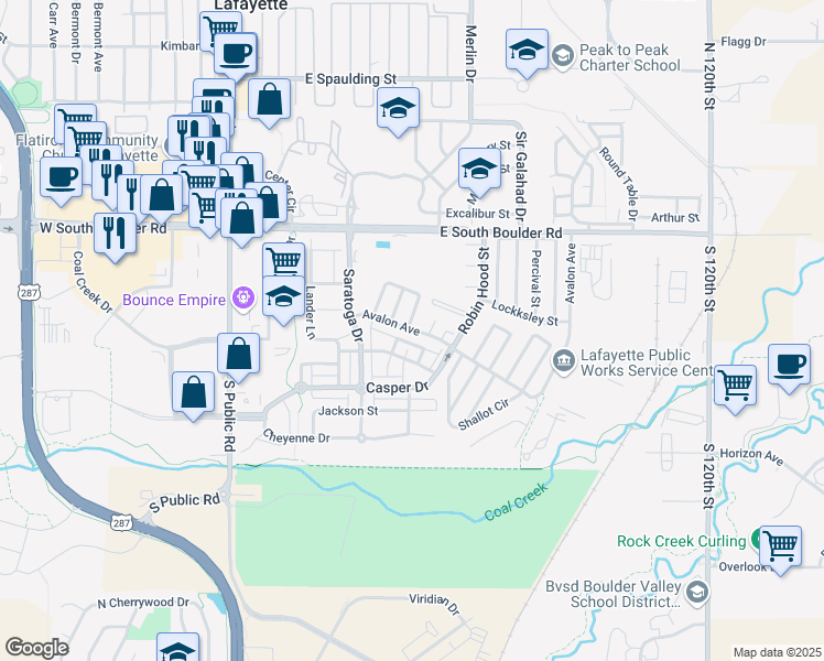 map of restaurants, bars, coffee shops, grocery stores, and more near 515 Avalon Avenue in Lafayette