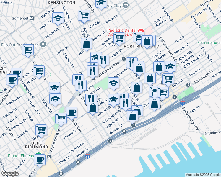 map of restaurants, bars, coffee shops, grocery stores, and more near 2957 Gaul Street in Philadelphia