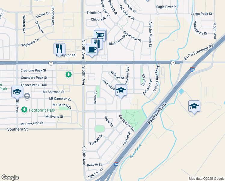 map of restaurants, bars, coffee shops, grocery stores, and more near 5276 Red Hawk Parkway in Brighton