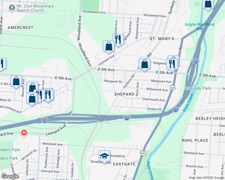 map of restaurants, bars, coffee shops, grocery stores, and more near 780 Brentnell Avenue in Columbus