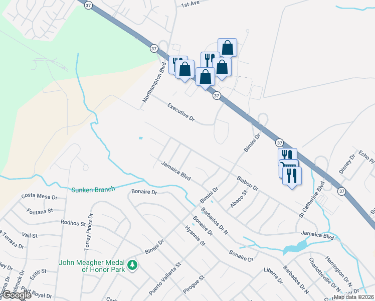 map of restaurants, bars, coffee shops, grocery stores, and more near 2 Biscayne Street in Toms River