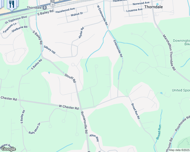 map of restaurants, bars, coffee shops, grocery stores, and more near 1524 Elk Run Road in Downingtown