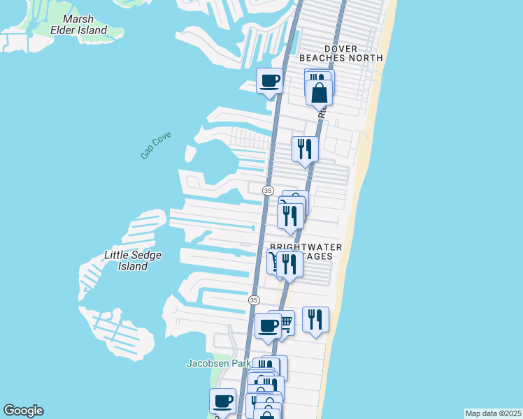 map of restaurants, bars, coffee shops, grocery stores, and more near 200 Ocean Bay Blvd in Lavallette