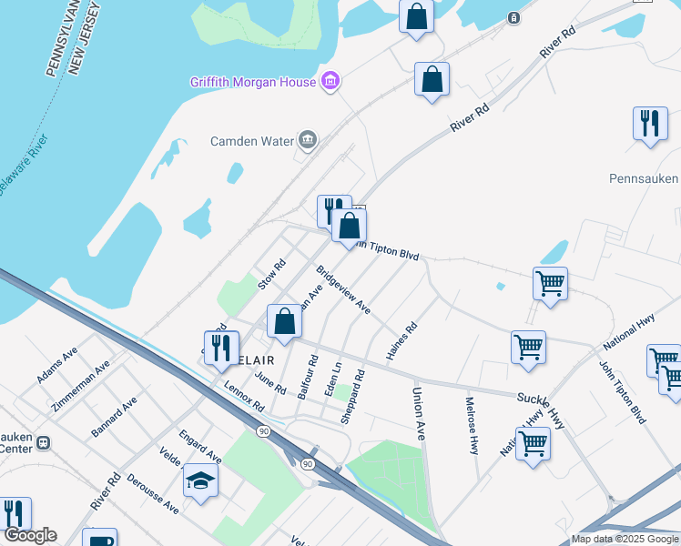 map of restaurants, bars, coffee shops, grocery stores, and more near 8432 Holman Avenue in Pennsauken Township