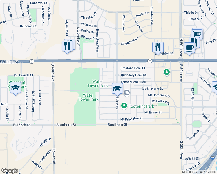 map of restaurants, bars, coffee shops, grocery stores, and more near 4403 Mount Shavano Street in Brighton