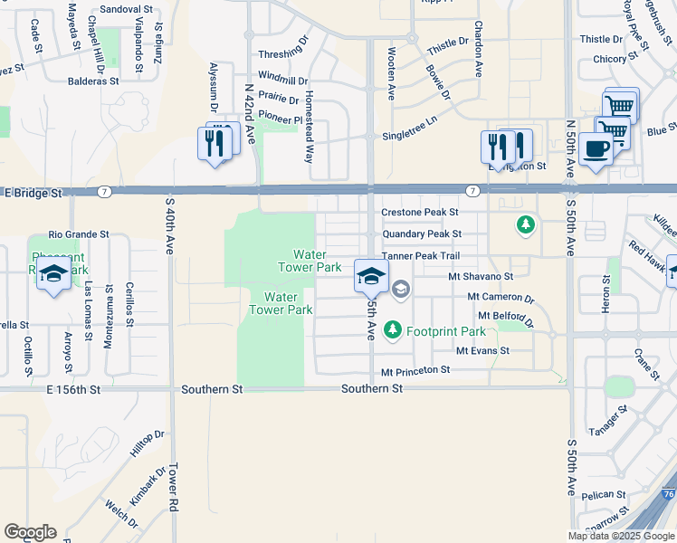 map of restaurants, bars, coffee shops, grocery stores, and more near 4403 Mount Shavano Street in Brighton