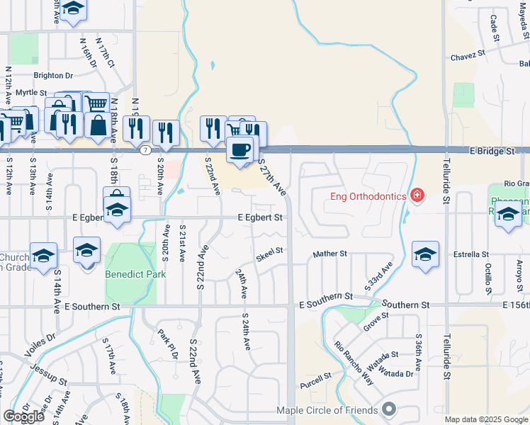 map of restaurants, bars, coffee shops, grocery stores, and more near 2585 East Egbert Street in Brighton