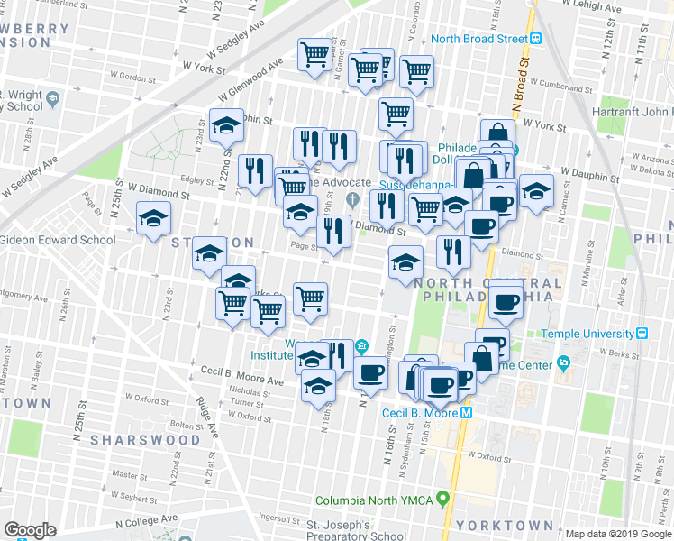 map of restaurants, bars, coffee shops, grocery stores, and more near in Philadelphia