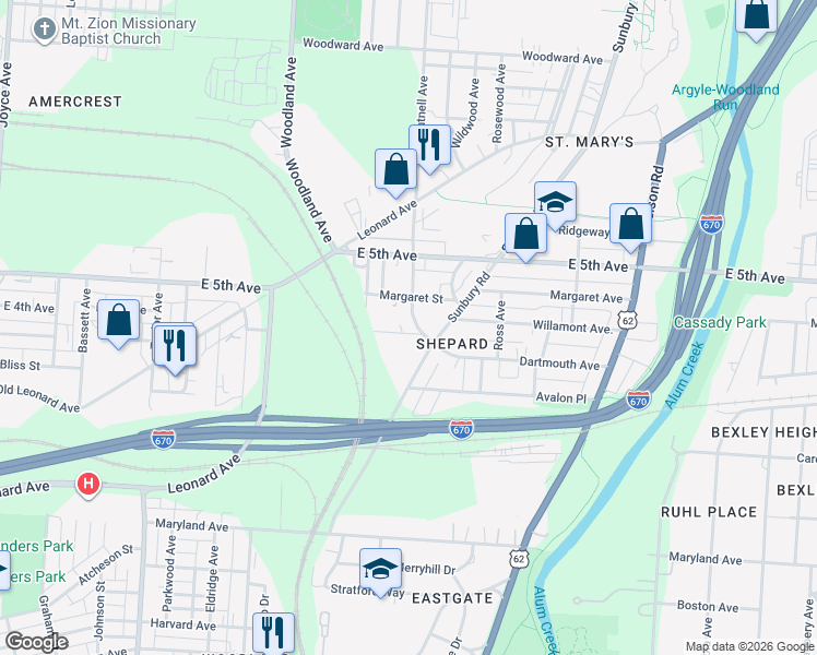 map of restaurants, bars, coffee shops, grocery stores, and more near 780 Brentnell Avenue in Columbus