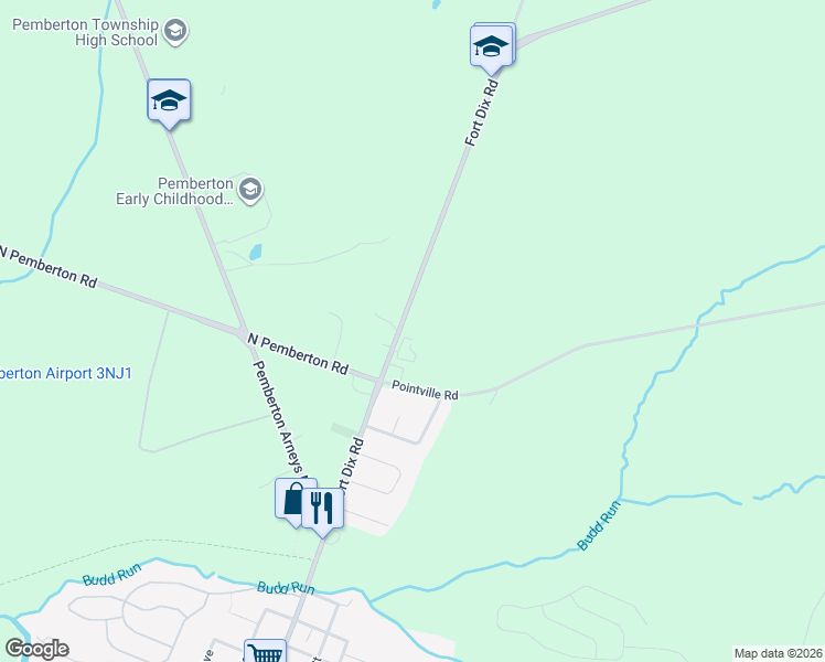 map of restaurants, bars, coffee shops, grocery stores, and more near 112 Fort Dix Road in Pemberton