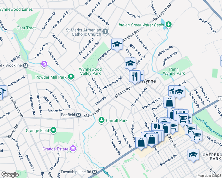 map of restaurants, bars, coffee shops, grocery stores, and more near 224 Henley Road in Wynnewood