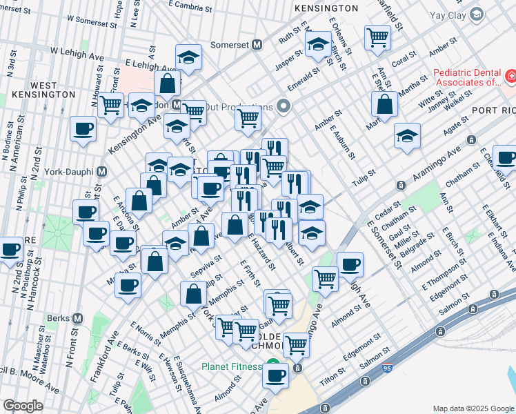 map of restaurants, bars, coffee shops, grocery stores, and more near 2610 Trenton Avenue in Philadelphia