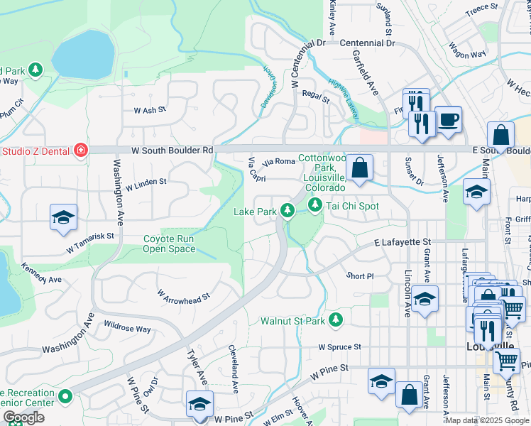map of restaurants, bars, coffee shops, grocery stores, and more near 1445 North Franklin Avenue in Louisville