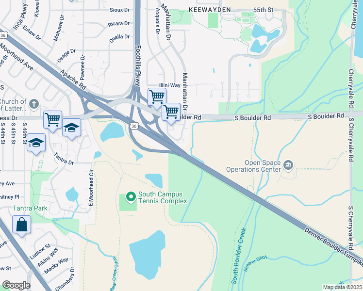 map of restaurants, bars, coffee shops, grocery stores, and more near 5330 Manhattan Circle in Boulder