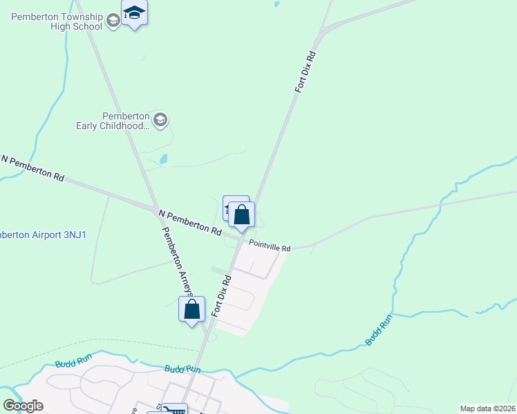 map of restaurants, bars, coffee shops, grocery stores, and more near 112 Fort Dix Road in Pemberton
