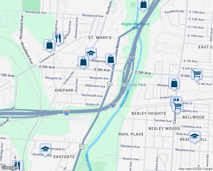 map of restaurants, bars, coffee shops, grocery stores, and more near 745 N Nelson Rd in Columbus