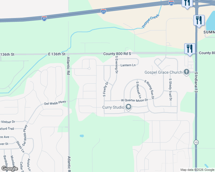 map of restaurants, bars, coffee shops, grocery stores, and more near 8251 South Firefly Drive in Pendleton