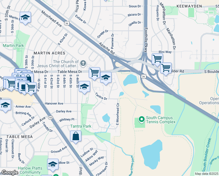 map of restaurants, bars, coffee shops, grocery stores, and more near 683 Walden Circle in Boulder