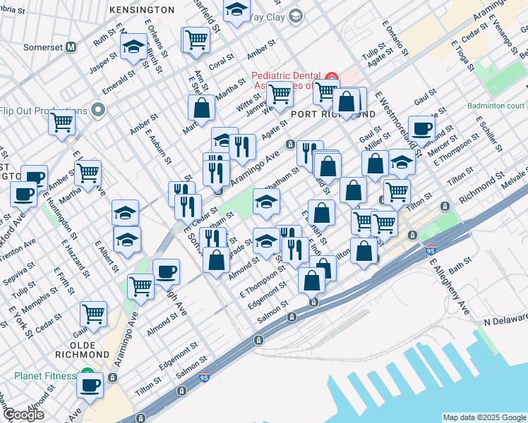 map of restaurants, bars, coffee shops, grocery stores, and more near 2971 Gaul Street in Philadelphia