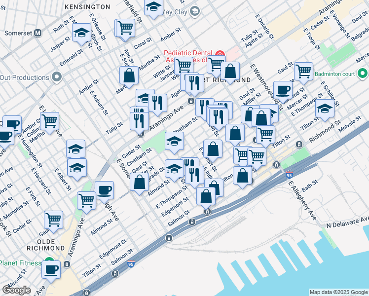 map of restaurants, bars, coffee shops, grocery stores, and more near 2967 Miller Street in Philadelphia
