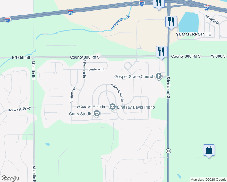 map of restaurants, bars, coffee shops, grocery stores, and more near 9394 West Swimming Hole Lane in Pendleton