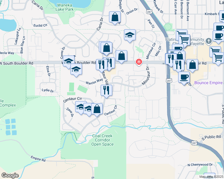 map of restaurants, bars, coffee shops, grocery stores, and more near 1145 Bacchus Drive in Lafayette