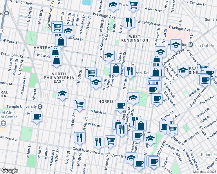 map of restaurants, bars, coffee shops, grocery stores, and more near 310 West Susquehanna Avenue in Philadelphia