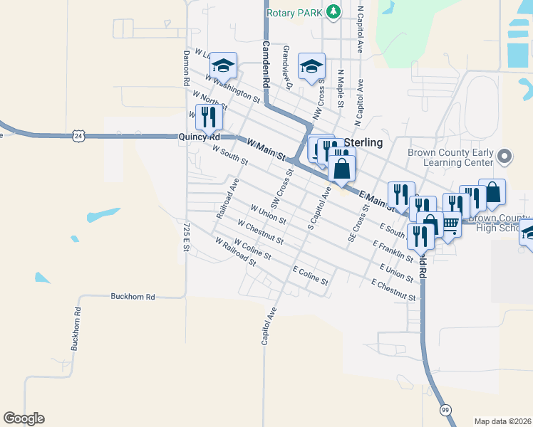 map of restaurants, bars, coffee shops, grocery stores, and more near 307 Southwest Cross Street in Mount Sterling