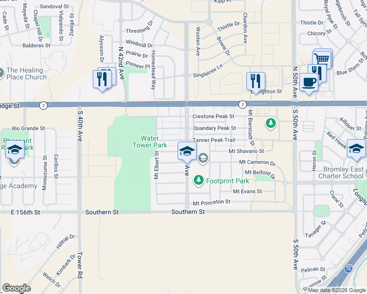 map of restaurants, bars, coffee shops, grocery stores, and more near 241 South 45th Avenue in Brighton