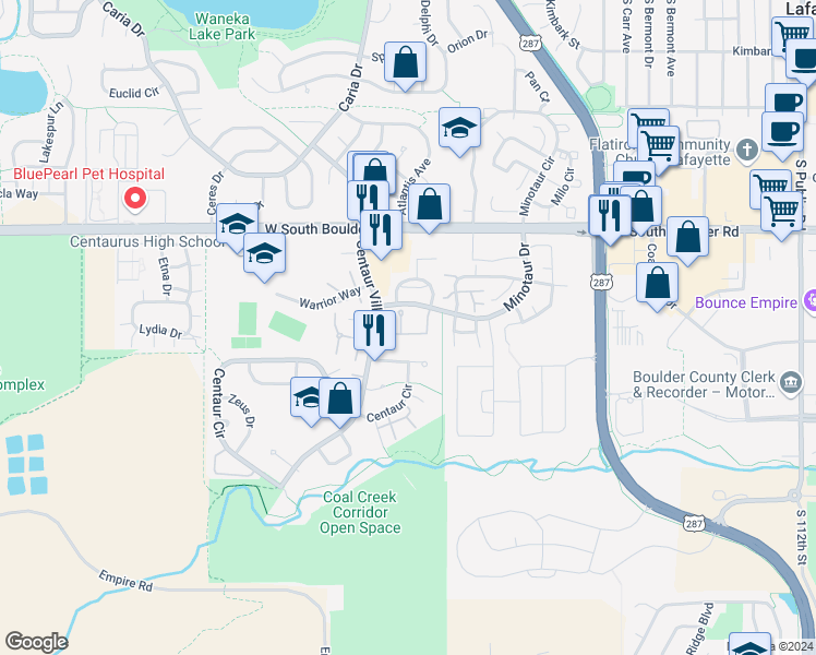 map of restaurants, bars, coffee shops, grocery stores, and more near 1145 Bacchus Drive in Lafayette