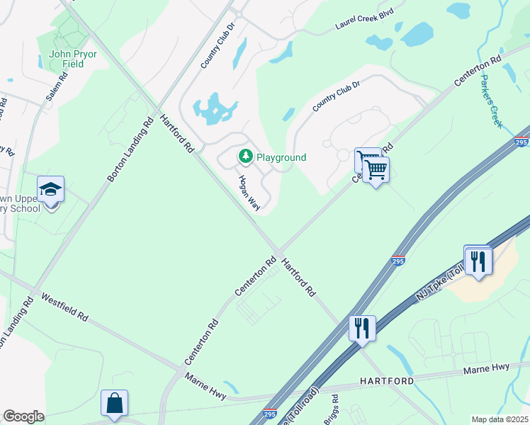 map of restaurants, bars, coffee shops, grocery stores, and more near 25 Hogan Way in Moorestown