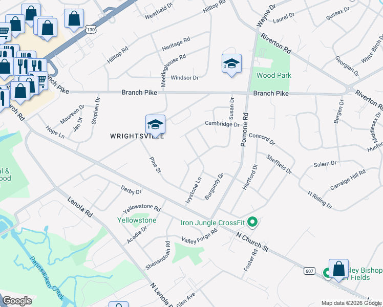 map of restaurants, bars, coffee shops, grocery stores, and more near 603 Ivystone Lane in Riverton