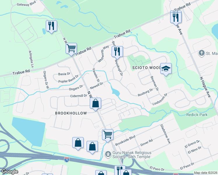 map of restaurants, bars, coffee shops, grocery stores, and more near 1452 Beman Court in Columbus